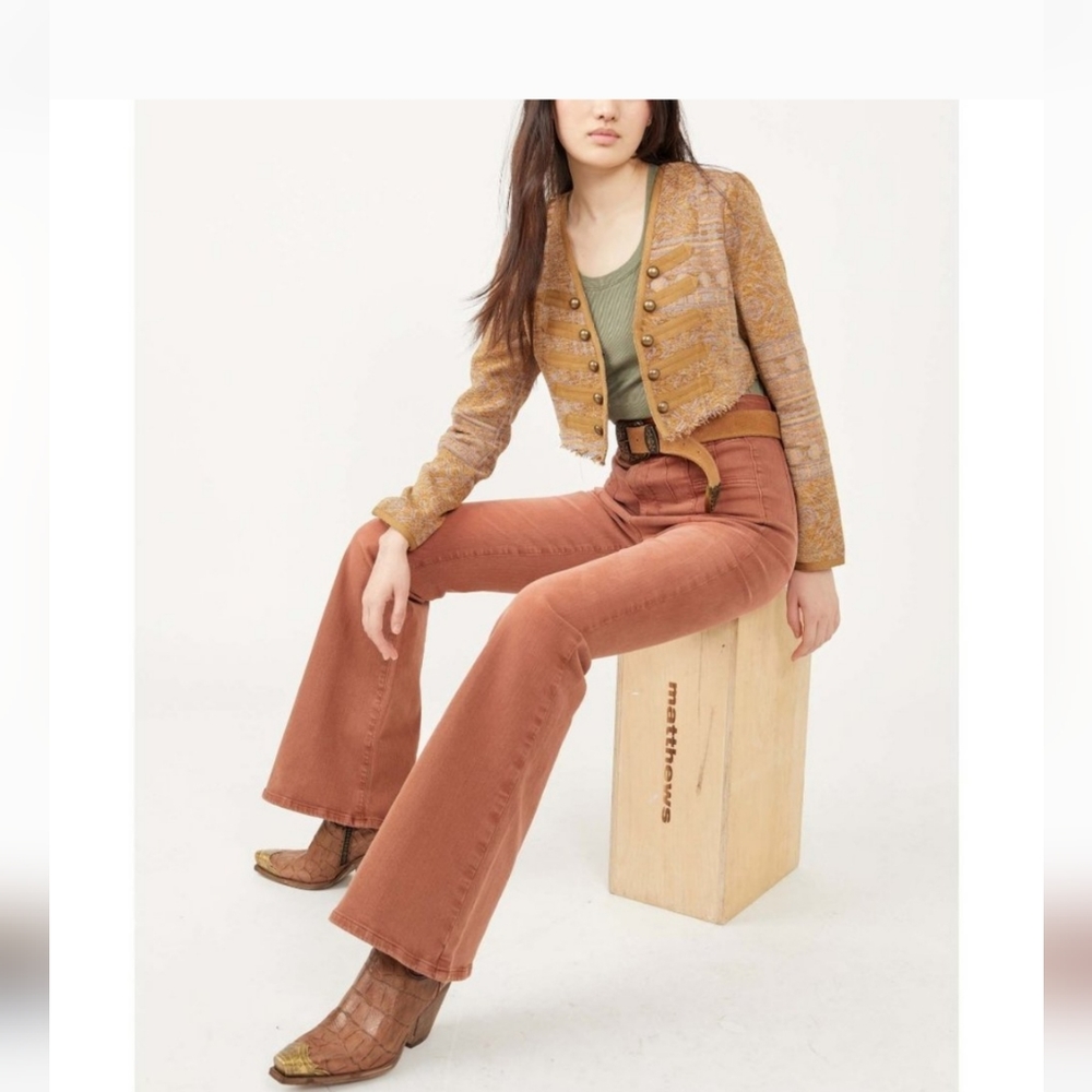 BNWT! L" FREE PEOPLE Juliette Cropped Jacket in Gold Combo - Picture 9 of 16